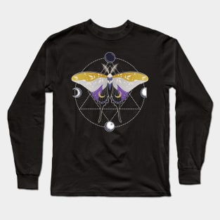 Nonbinary Luna Moth Celestial Cottagecore LGBT Pride Flag Long Sleeve T-Shirt